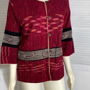 Vintage Tribal Boho Aztec Burgundy Tapestry Jacket Large